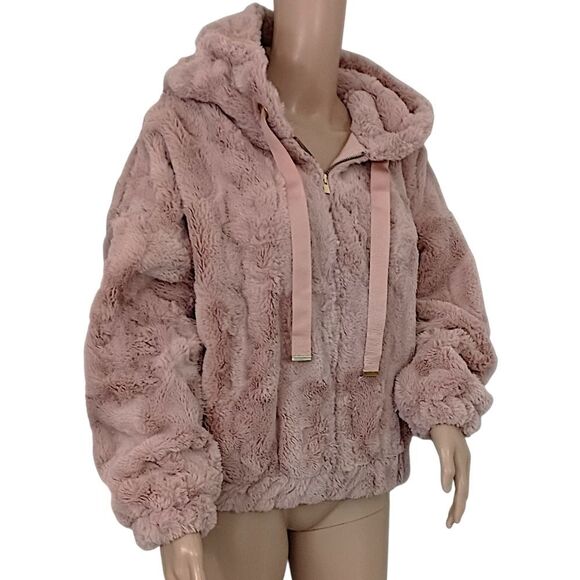 Express Faux Fur Jacket XS Blush Pink SOFT Textured Hoodie Y2K Mob Wife Glam - Picture 9 of 16